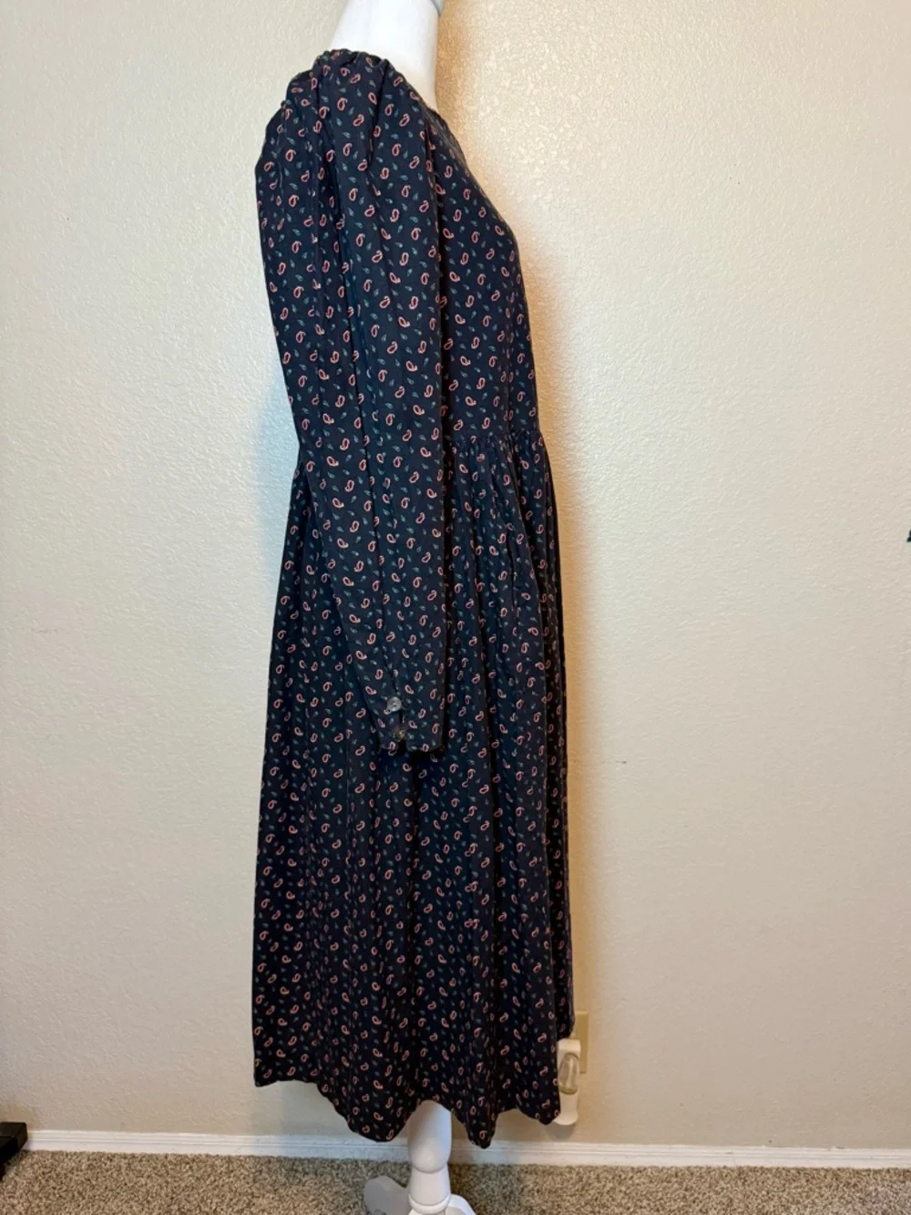 Vintage 1980’s Laura Ashley Paisley Print Prairie Dress Blue Size 12 - Picture 12 of 16